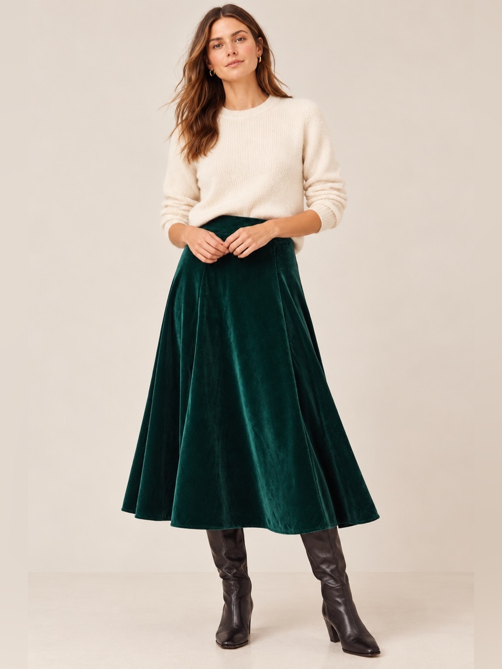 J Crew Velvet Midi Skirt Darkest Forest Green A-line Elastic Waist Holiday XS